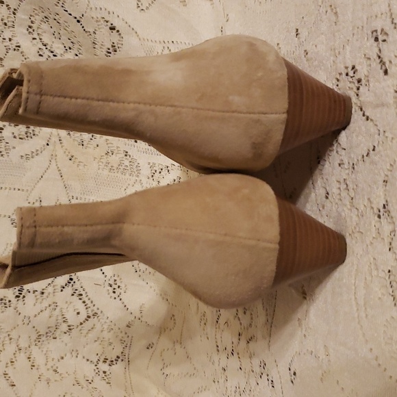 Joie Gabija Genuine Suede Leather Wood Stacked Heel Western Ankle Booties Shoes - Picture 5 of 9